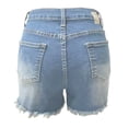 thumbnail image 4 of Women's High Waisted Stretchy Denim Shorts for Casual Outings - Comfortable Distressed Hem Design for Spring and Summer Wear Soft Cropped Jeans,Color:Light Blue,Size:L, 4 of 5