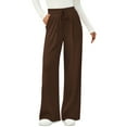 thumbnail image 4 of Women's Elastic High Waist Knit Wide Leg Pants, Casual Trousers with Pockets, Comfort Lounge Pants for Home, Travel and Daily Errands,Brown,M, 4 of 6