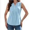 thumbnail image 5 of VBVC Women's Cotton Linen Sleeveless Blouse , Ladies' Half Button Pleated Tank Top , Casual V Neck Summer Shirt For Women, *Light Blue , Large, 5 of 9