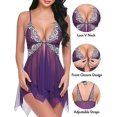 thumbnail image 3 of Chunoy Women Lace Lingerie Front Closure Babydoll V Neck Nightwear Sexy Chemise Nightgown Sleepwear, 3 of 6