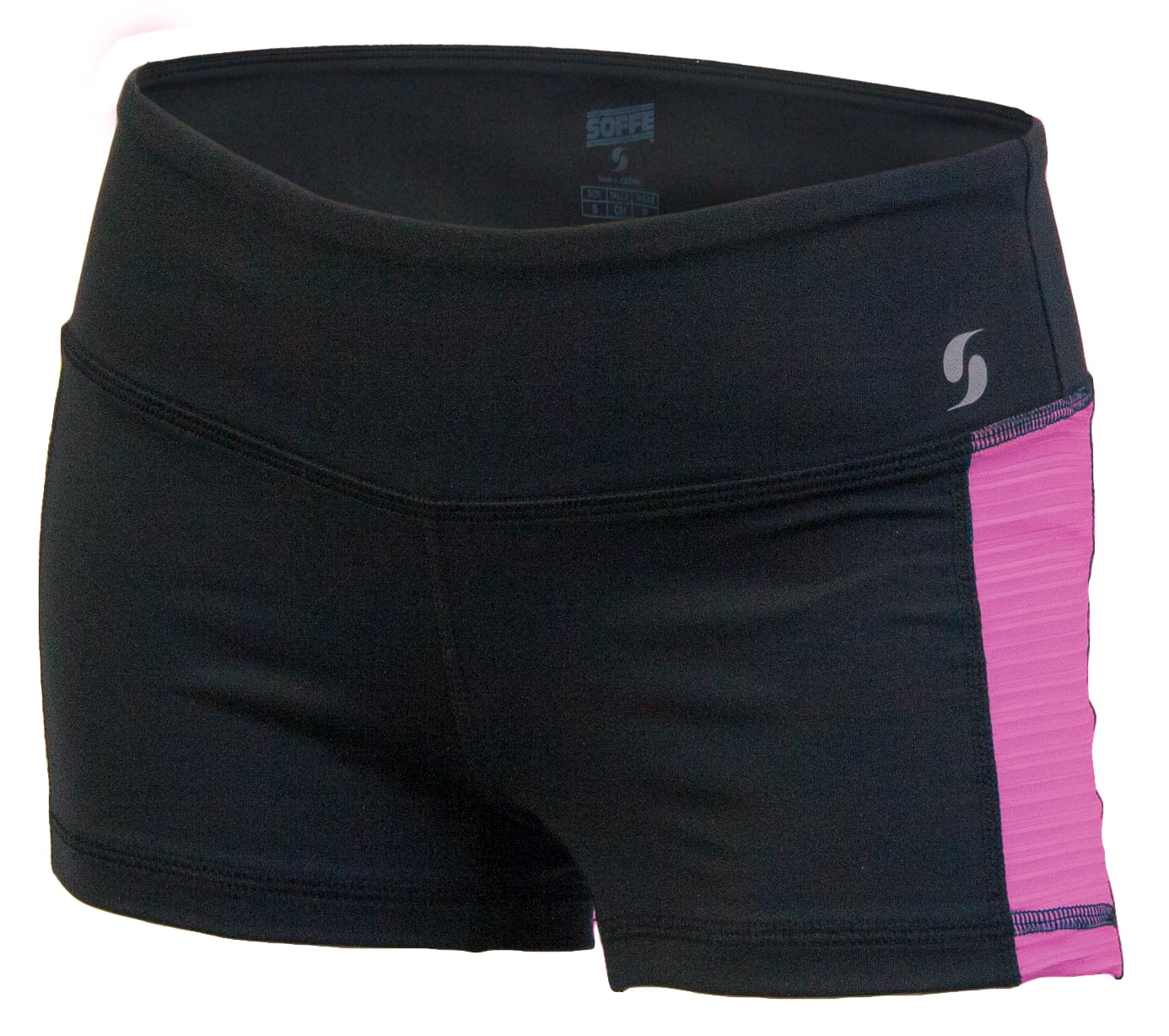 soffe women's mesh insert knit short, black/fuchsia, xsmall