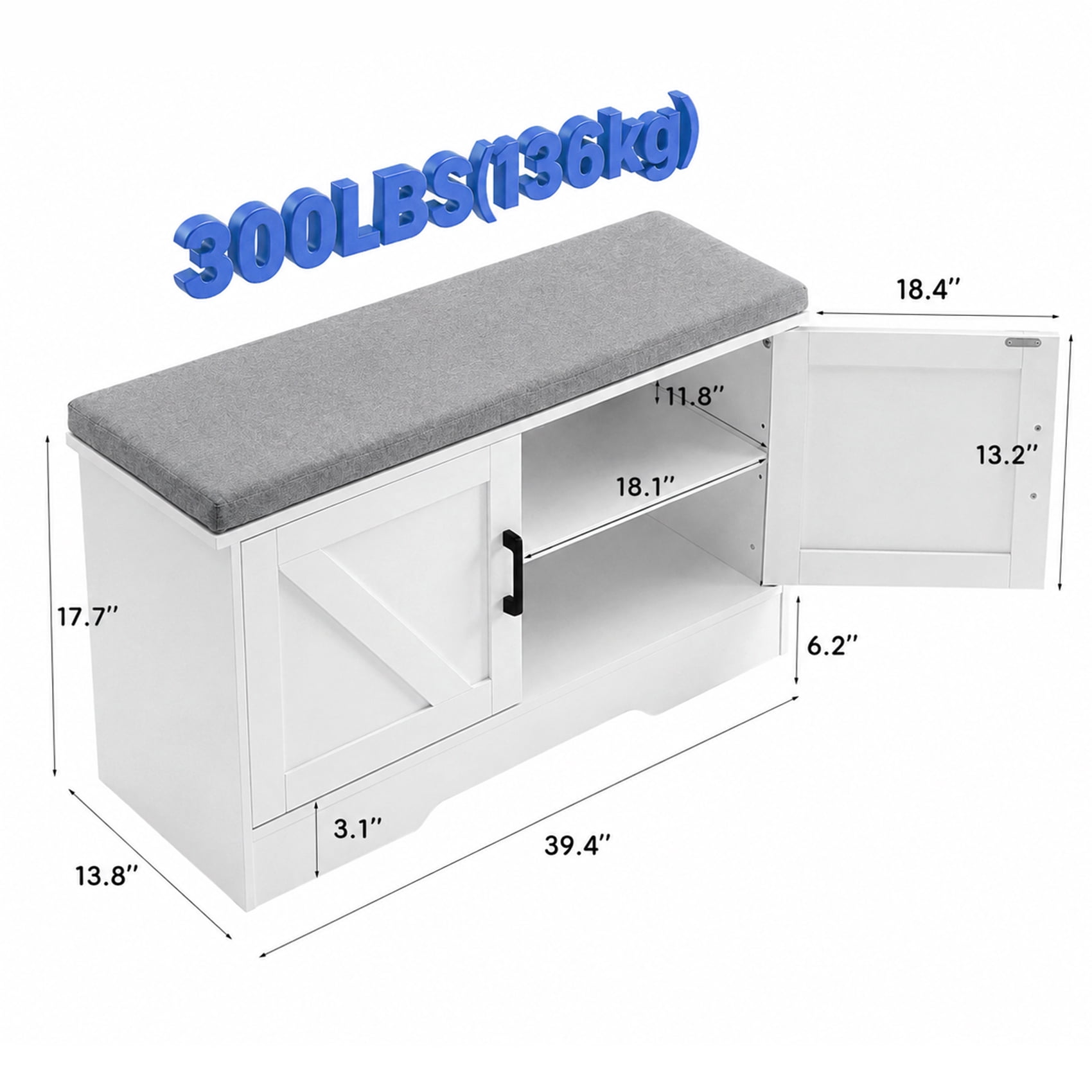 Alvantor 2-Tier Wooden Shoe Storage Cabinet with Padded Cushion and Adjustable Shelves
