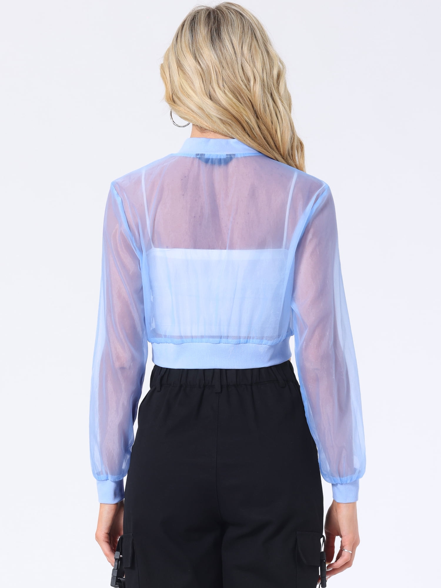 DARING DIVA Crop Bomber Casual Lightweight Zip Up Jackets S Light Blue