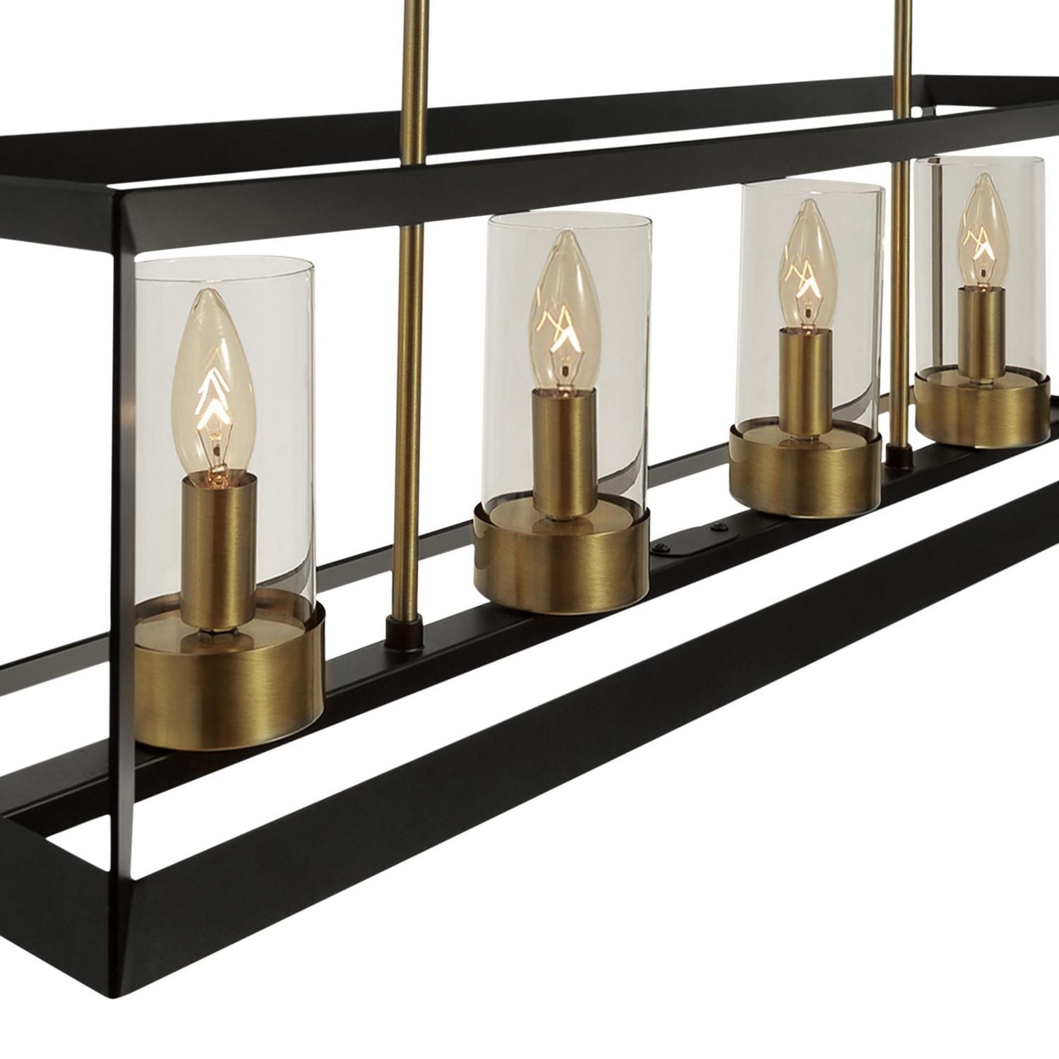 Globe Electric Verona 4-Light Metal Chandelier, Dark Bronze Finish, Antique Brass Accents, Clear Glass Shades, 65951