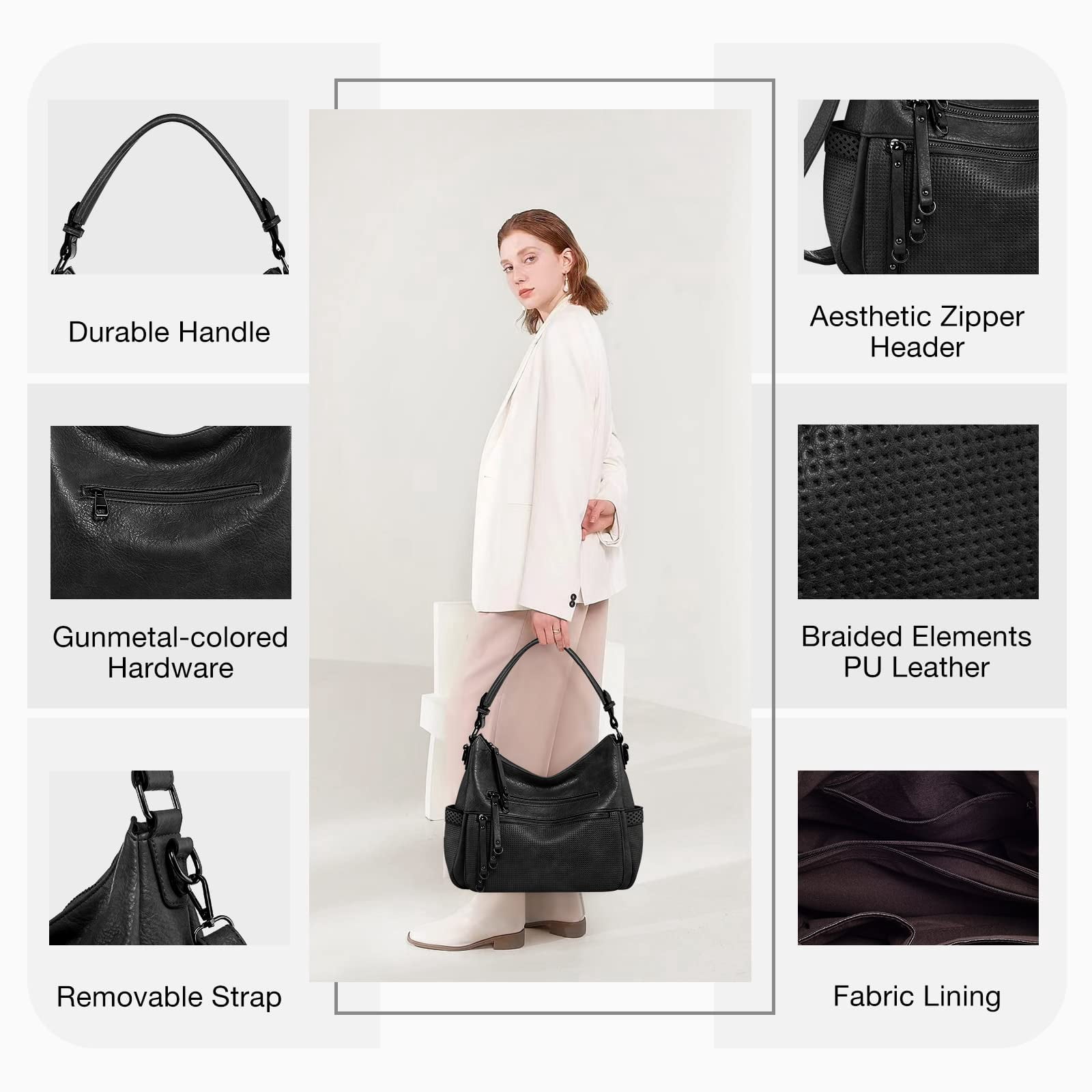 Capamaster Large Capacity Vintage Hobo Bag | Retro PU Leather 2-Way Shoulder Crossbody Purse for Women Black