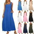 thumbnail image 1 of ZVAVZ Robes Grande Taille pour Femmes, Robes Longues Sans Manches en Coton avec Poches, Col Rond, Décontractée, Été, Ample, Plage, Vert Armée, TG, 1 of 7