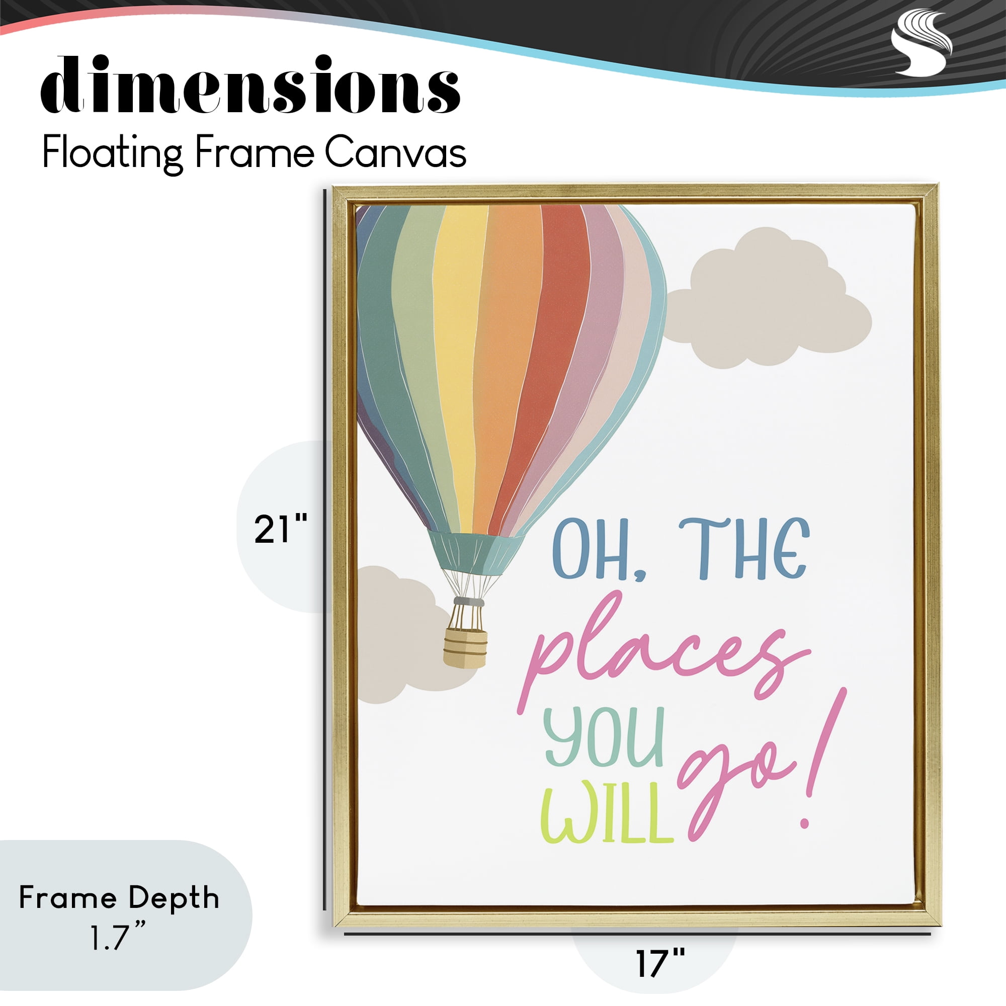 Stupell Industries The Places You Will Go Gold Framed Floater Canvas Wall Art, design by Christine Simpson Art