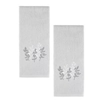 Gray Leaves Bath Hand Towels, 2 Piece, Embroidery Stems Bathroom The Big One