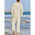 thumbnail image 3 of Aunavey Men's 2 Pieces Cotton Linen Set Henley Shirt Long Sleeve and Casual Beach Pants Summer Yoga Outfits, 3 of 7