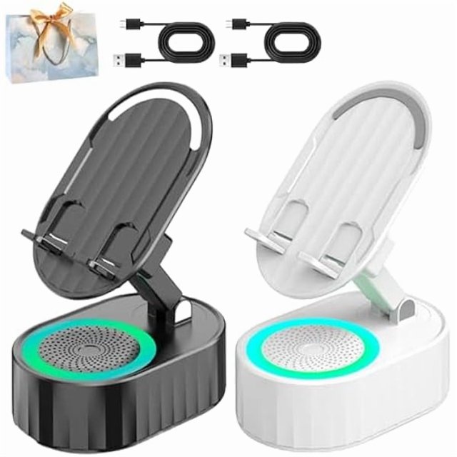 wonima02 Nominateh Speaker, Nominateh Induction Speaker, Induction Speaker for iPhone, Cell Phone Stand with Induction Speakers/Atmosphere Light, Wireless Audio Bluetooth Phone Holder (Black+White)