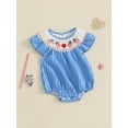 thumbnail image 3 of Okbabeha Newborn Baby Girls 4th of July Outfits Fourth of July Bubble Romper Fly Sleeve USA Flag Embroidery Bodysuits Summer Independence Day Clothes, 3 of 7