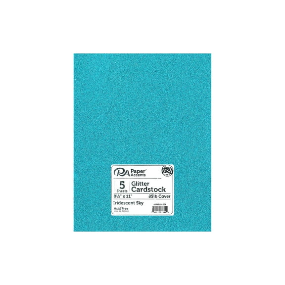 PA Paper Accents Glitter Cardstock 8.5" x 11" Iridescent Sky, 85lb colored cardstock paper for card making, scrapbooking, printing, quilling and crafts, 5 piece pack
