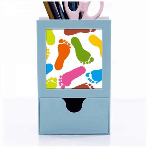 Colorful Footprint Modern Style Fashion Poster Desk Supplies Organizer Pen Holder Card