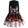 thumbnail image 4 of Christmas Dresses for Women Women's Vintage Classic Dress Long Sleeve Christmas Print Round Neck Swing Dress for Christmas Party,Black,L, 4 of 5