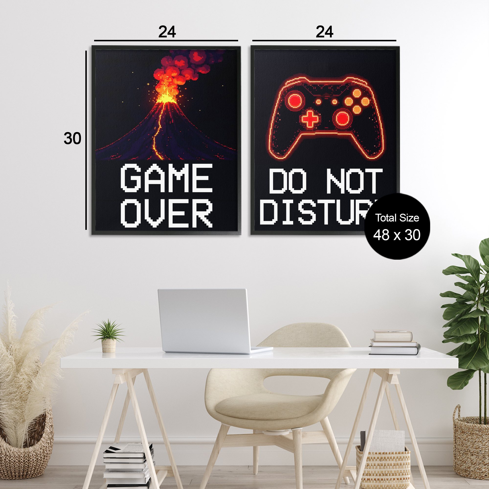 Pixel Game Sentiments 2 Piece Black Framed Giclee Art Set, design by Kim Allen