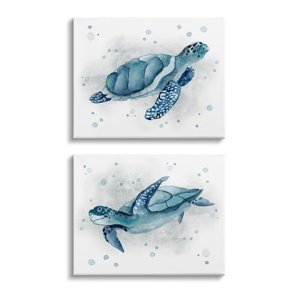 Stupell Industries Blue Tortoises Ocean Bubbles Graphic Art Gallery Wrapped Canvas Print Wall Art, Set of 2, Design by Janet Tava