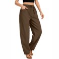 thumbnail image 6 of Women's Wide Leg Cropped Pants, Casual Elastic Drawstring Waisted Pants With Pockets, Harem Style Trousers,Coffee,2XL, 6 of 8