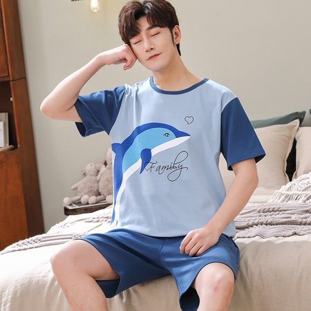 

QWZNDZGR Summer Knitted Cotton Short Sleeved Men s Pajamas Sets Male Pajama Set Letter Pajama For Men Sleepwear Suit Homewear Size xXXXL