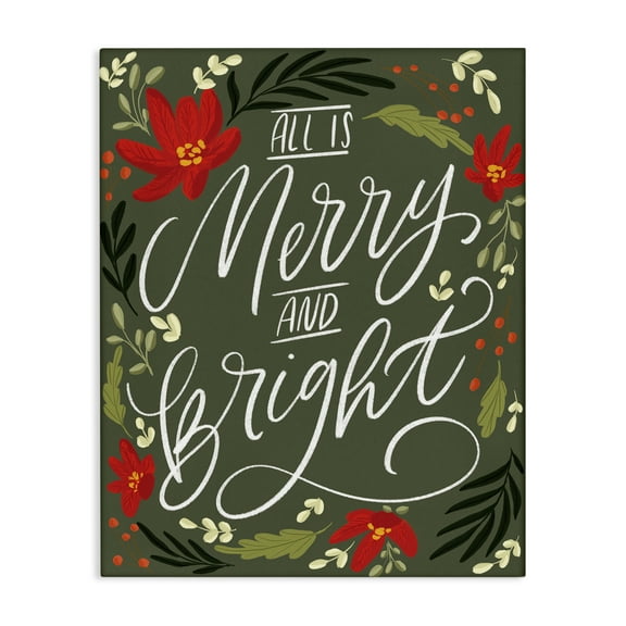 Stupell Industries Floral Merry and Bright Holiday Painting Gallery Wrapped Canvas Art Prints Wall Art, 16 x 20