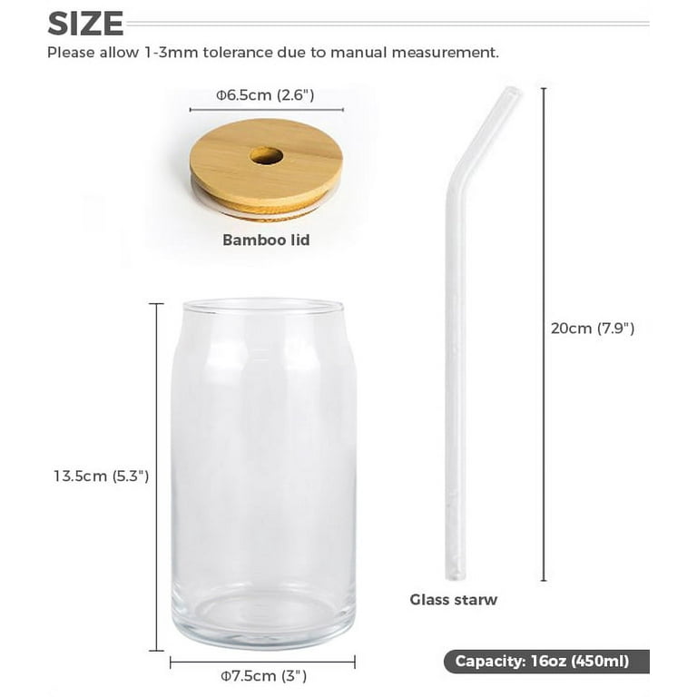 Ving 48 Pack 16oz Sublimation Clear Glass Mug Blank Beer Glasses Coke Can Shaped Glass Tumbler Cups Bottles Jars with Bamboo Lid and Glass Straw, Size