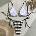 thumbnail image 5 of YTCAMLO Women's Colorblock Stripes Bikini Sets Summer Trendy Halter Tied Triangle High Cut Thong Cheeky Two Piece Bathing Suit, Black L, 5 of 8
