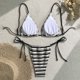 thumbnail image 5 of Traje de baño de 2 piezas para mujer, trajes de baño para mujer, bikini de tela a rayas para resort, traje de baño dividido para mujer, 5 of 8