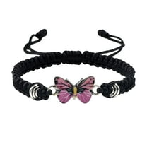 Fiaya Women Colorful Butterfly Woven Bracelet, 1Pc Adjustable String Lucky Butterfly Friendship Bracelets, Handmade Braided Rope Bracelets for Women Men Jewelry Gifts (D-Pink)