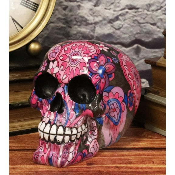 Ebros Day Of The Dead Fuschia Pink Metronome Floral Tattoo Sugar Skull Statue