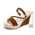 thumbnail image 4 of Hinvhai Sandales Espadrilles à Plateforme Compensée pour Femmes à Bout Ouvert, Sandales Compensées à Brides Croisées Sandales Espadrilles d'Été à Plateforme Brun 7(39), 4 of 7