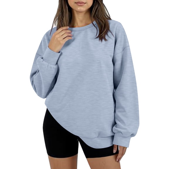 Women's Oversized Round Neck Fleece Hoodie Casual Comfort Pullover Tops for Women Fall Winter Clothing Soft Warm Loose Fit Sweatshirt for Daily Wear,Gray,L