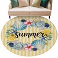 thumbnail image 2 of Starfish Shell Wreath Round Living Room Rugs 5 ft, Summer Lemon Yellow Stripes Retro Washable Area Rug with Non-Slip Sturdy Edge Binding Round Carpet for Entryway Kitchen Bedroom Bathroom, 2 of 9
