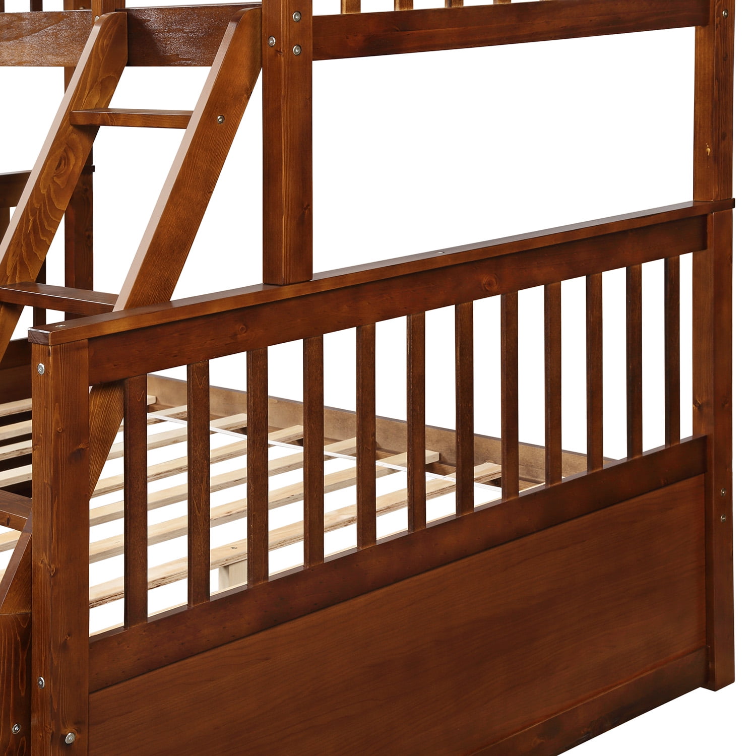 Kepooman Twin-Over-Full Modern Wooden Bunk Bed with Ladder & Two Drawers for Bedroom, 80”L X 57”W X 70.4”H, Walnut Kepooman Twin-Over-Full Modern Wooden Bunk Bed with Ladder & Two Drawers for Bedroom, 80”L X 57”W X 70.4”H, Walnut