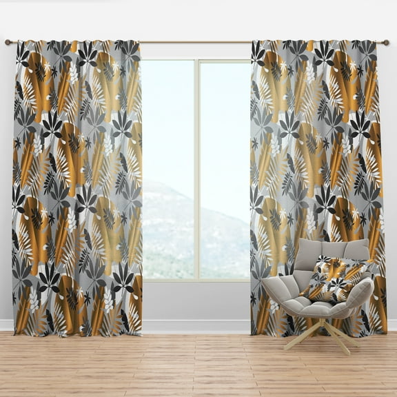 Designart 'Retro Geometric Luxury Jungle Foliage Pattern' Mid-Century Modern Curtain Panel