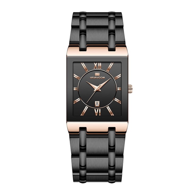 relojes para hombre relojes de pulsera cuadrados reloj de acero inoxidable dorado reloj de pulsera con diamantes relojes de pulsera relojes decorativos Reloj de pulsera cuadrado Zhivalor con caja y brazalete de acero inoxidable en acabado negro y biseles dorados; esfera negra con índices en números romanos dorados, manecillas doradas y ventana de fecha a las 6; cierre desplegable y correa ajustable; modelo con detalles de diamantes según especificación.