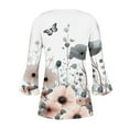 thumbnail image 5 of CYMMPU Spring Tunic Tops Boho Blouses for Women Dressy Casual Loose Fit Flower Pattern 3/4 Sleeve Button V Neck Flare Sleeve Fall Trendy Shirts Pleated Dressy T-Shirts Gray L, 5 of 5