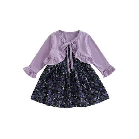 

Kid Girl Dress Suit Sleeveless Off Shoulder Floral / Butterfly Ruffle Dress + Long Sleeve Coat for 2-7T