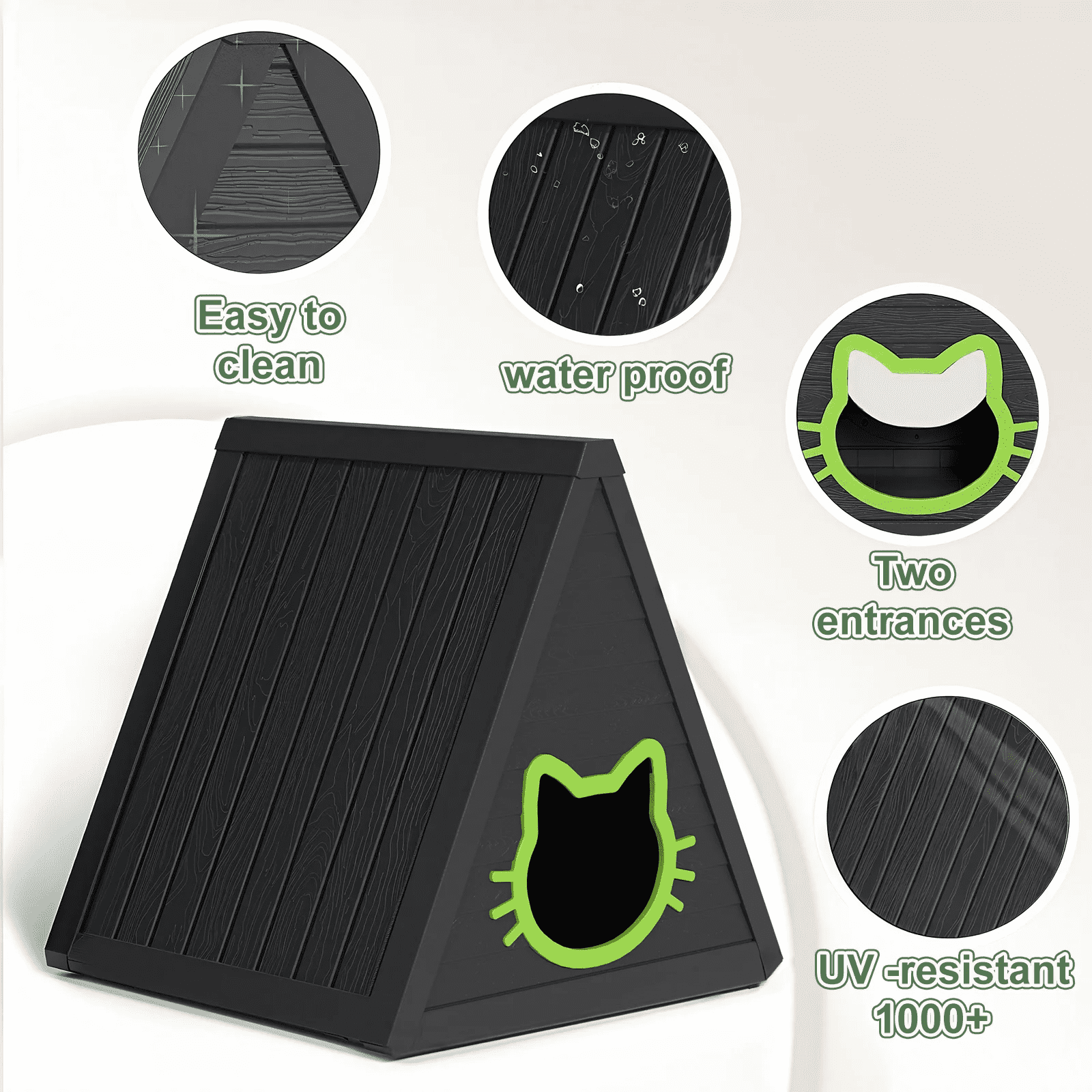 Joxxoaa Cat House for Indoor and Outdoor Cats, Feral Cat Shelter, Suitable for Outdoor Use. Easy to Install and Clean, Ideal for Indoor and Balcony Use.（Black)/(Gray)，Father's Day Gift