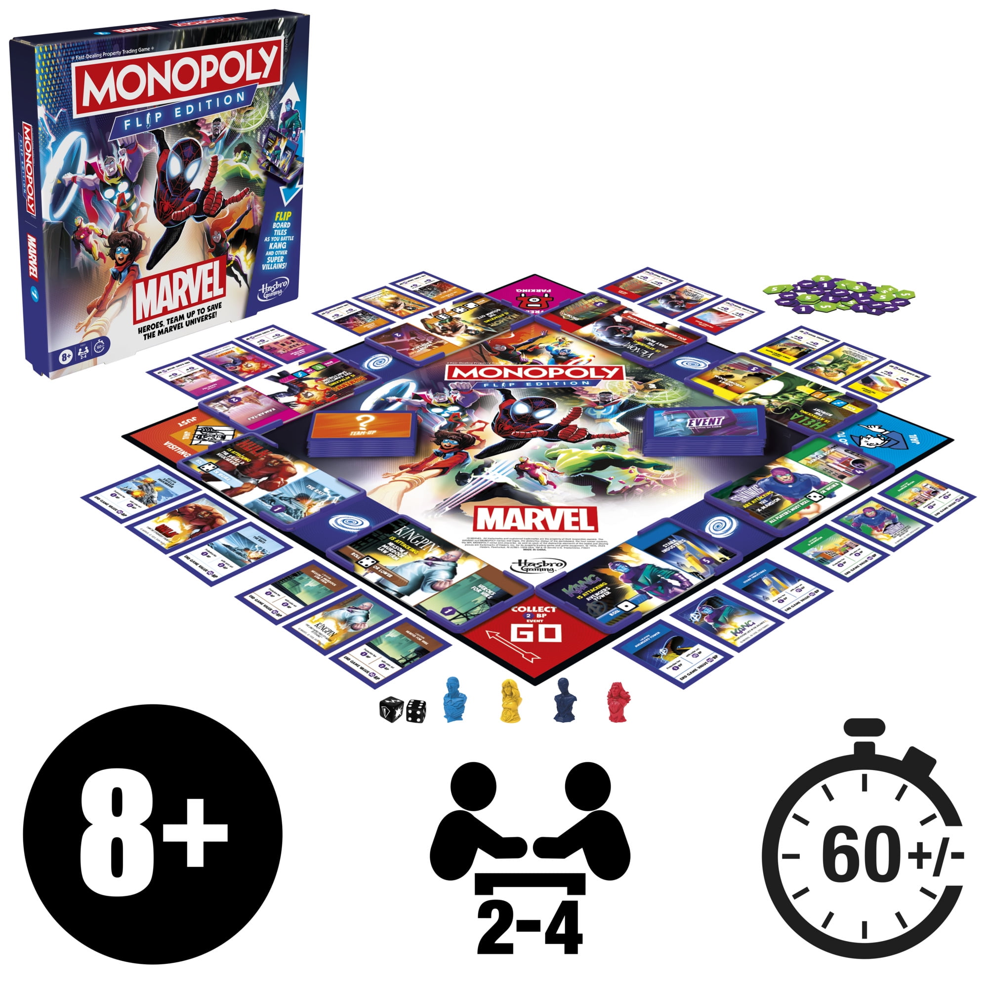 Monopoly Flip Edition: Marvel Board Game for 2 to 4 Players, Ages 8+