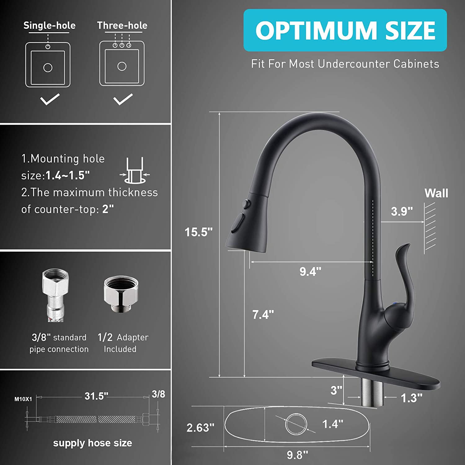 Single Handle Commercial High Arc One Hole Pull Out Spray Head Kitchen Sink Faucets with Deck Plate Grifos De Cocina APPASO Matte Black Kitchen Faucet with Pull Down Sprayer