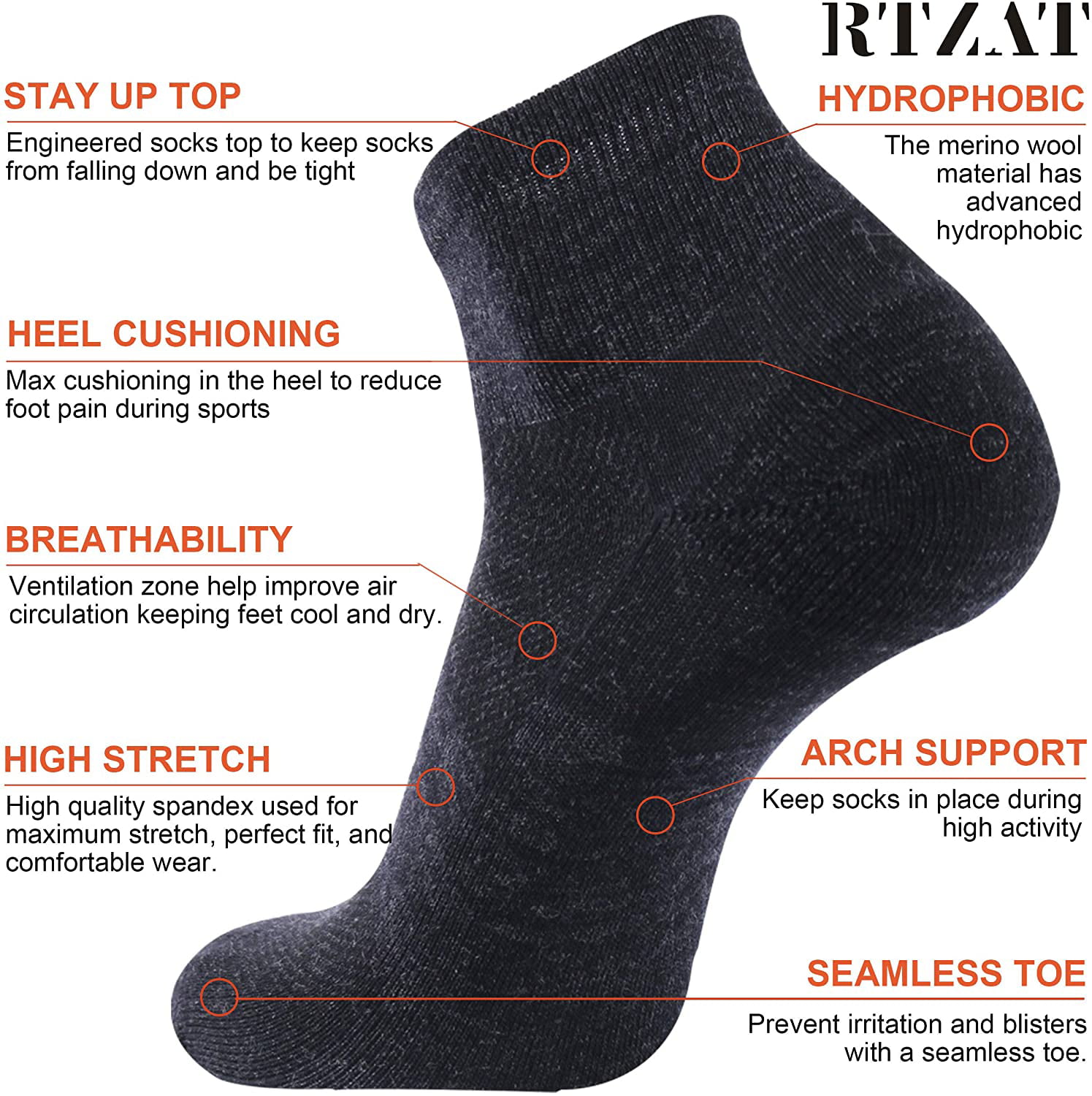 3 Pairs RTZAT Mens Womens 90% Merino Wool Thin Ultra-Light Running Moisture Wicking Socks Athletic Ankle Socks
