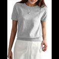 thumbnail image 2 of Suéter Holgado de Verano para Mujer, Suave, de Corta y Cuello Redondo, Estilo Informal, Conjuntos de Moda 2025 Gris XL, 2 of 10