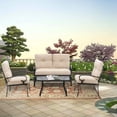 thumbnail image 2 of SOLAURA 4-Piece Outdoor Furniture Patio Conversation Set with Metal Table and Seating Cushions for Garden, Deck, Balcony, Pool, Porch, Lawn (Brown), 2 of 6