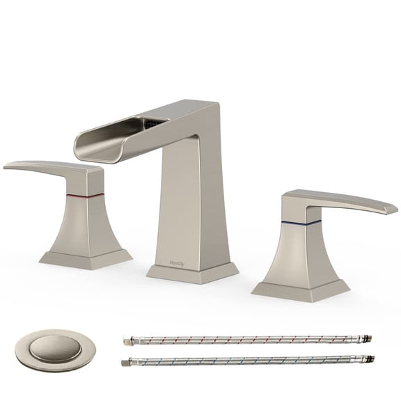 Yesurprise Bathroom Faucets for Sink 3 Holes Brushed Nickel Bathroom Faucet 8inch Widespread & Waterfall Bathroom Faucet (Brushed Nickel)