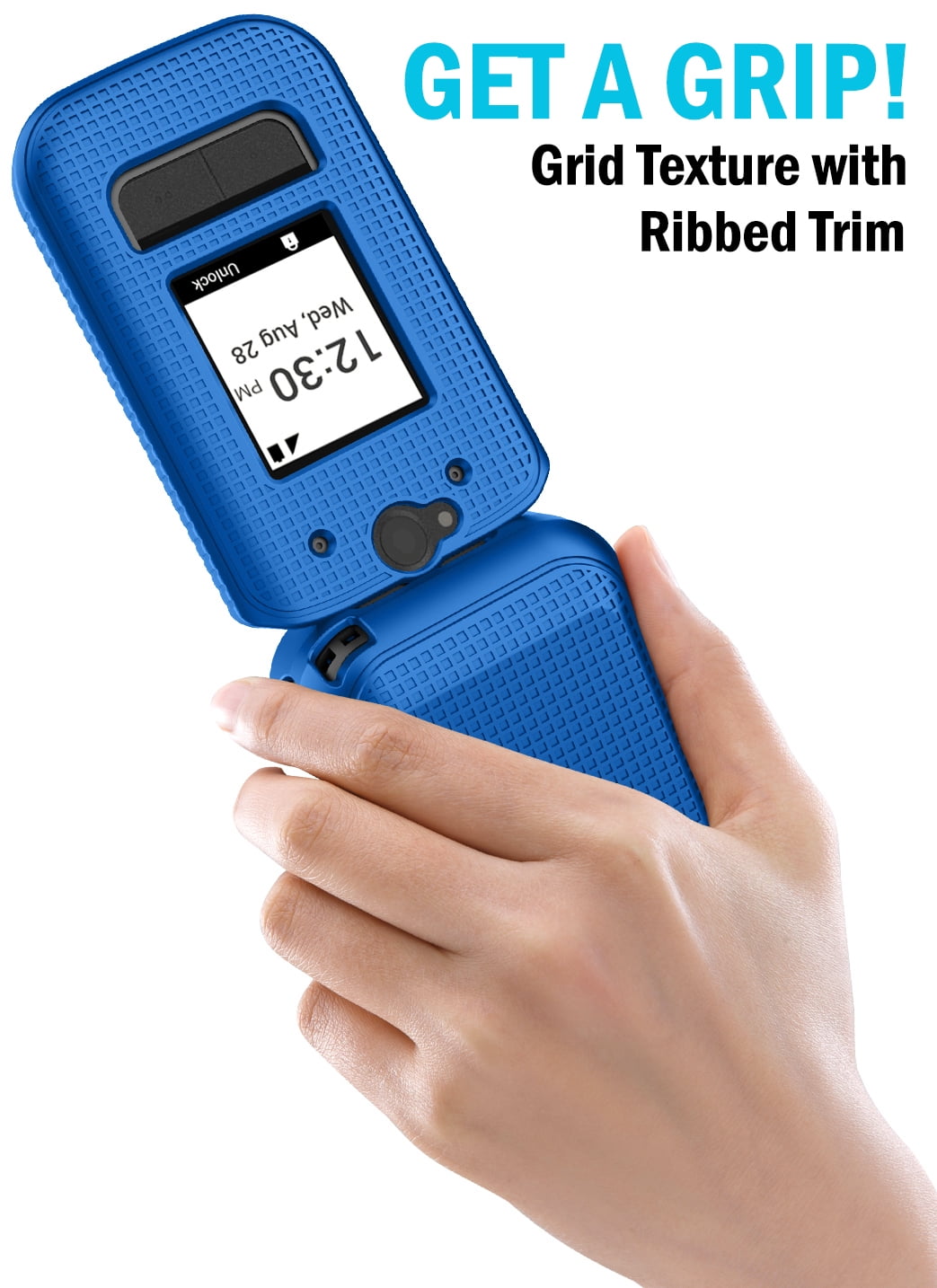 Nakedcellphone Case and Belt Clip Combo for Sonim XP3plus 5G Flip Phone (XP3 Plus X320, 2025), Textured Hard Cover and Holster/Holder - Cobalt Blue