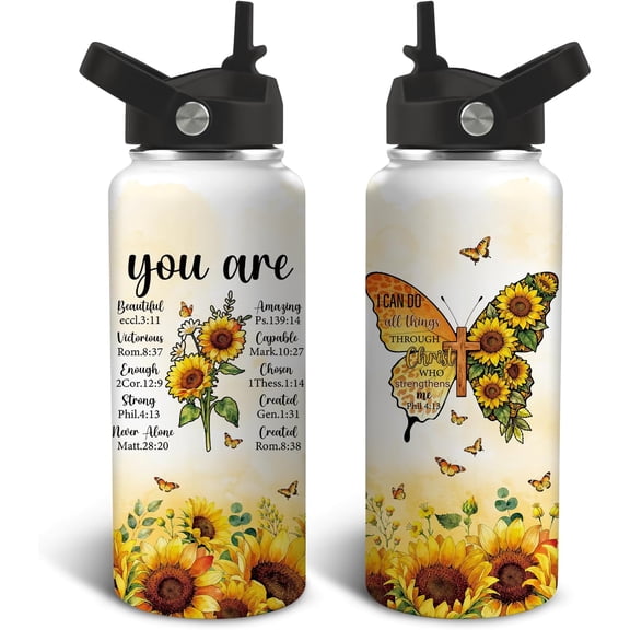 Christian Gifts for Women, 32oz You Are Water Bottle with Straw, Inspirational Religious Birthday Gifts for Women, Christian Tumbler Stainless Steel Coffee Cup for Girls Sisters Friends