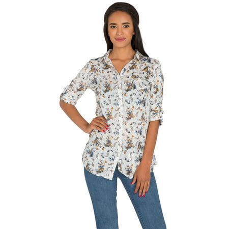 S & P Junior Women's Printed Woven Long Sleeve Button-Down Shirt & Belted Tunic Blouse