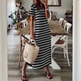 thumbnail image 3 of WILLBEST Vestidos con Curvas para Mujer, Vestido Largo de Verano A Rayas, Manga Corta, Cuello En V, Informal, Suelto, Largo, para Playa, con Abertura Chica, 3 of 3