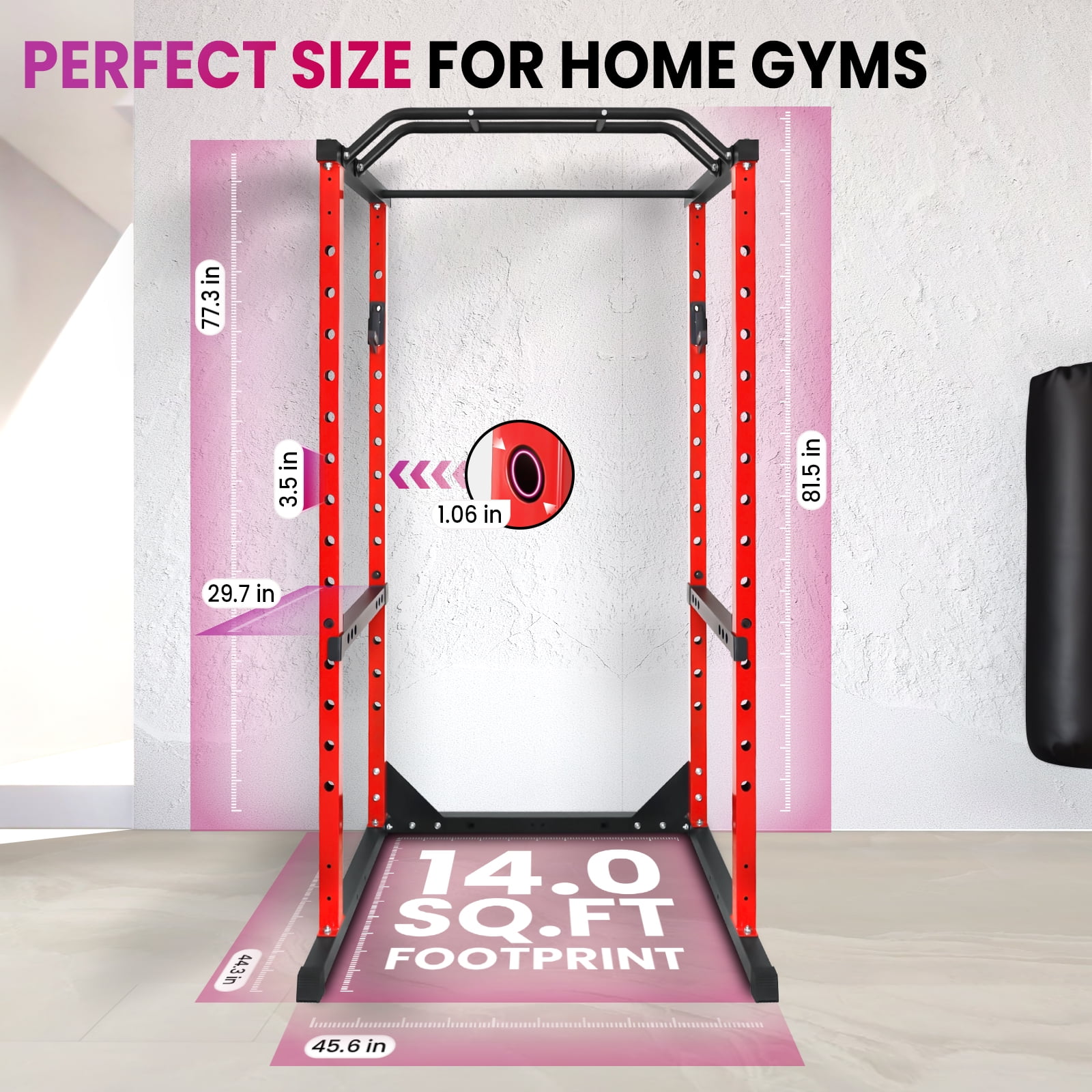 45.6"×44.3"×81.5" Squat Rack Power Cage, 1200LB All-in-One Squat Rack,  Adjustable Squat Rack with J-Hooks for Fitness Workouts
