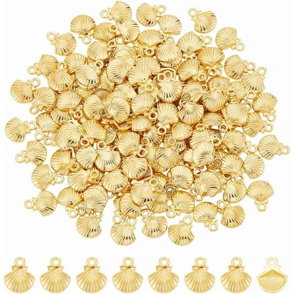 150Pcs Shell Shape Charms Golden Sea Shell Charms Beach Shells Charm Summer Ocean Pendant Decor Ocean Life Sea Animal Pendants for DIY Bracelet Necklace Earring Making