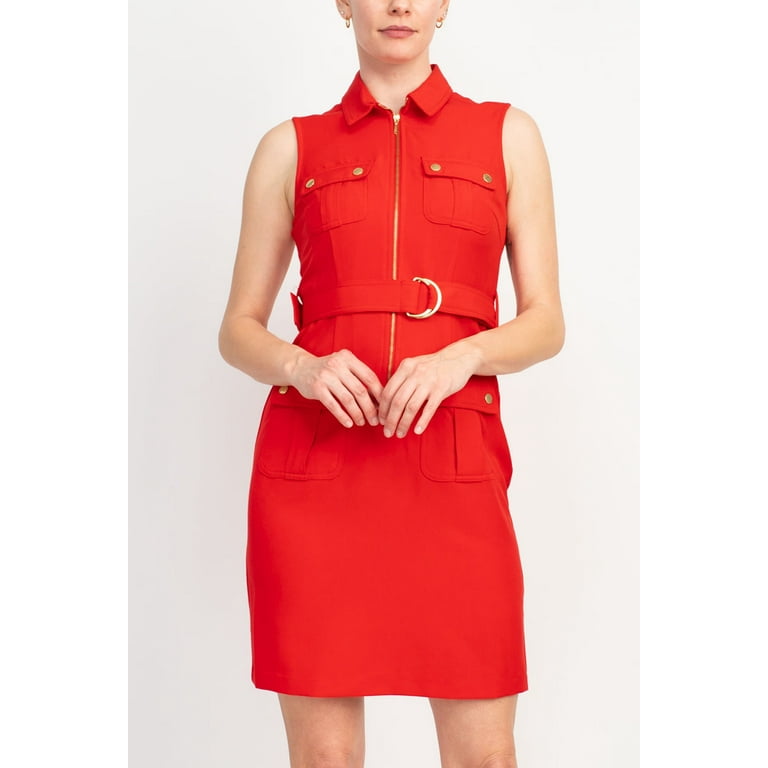 Sharagano Belted Zip Front Dress Curated Brands in Los Angeles Blue Curacao 12